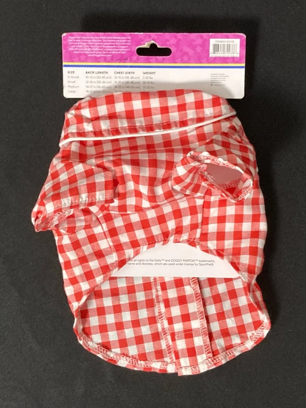 ⭐️ Dolly Parton Doggy Parton Red Gingham Dog Shirt Size XS For Dogs 7-10 lbs